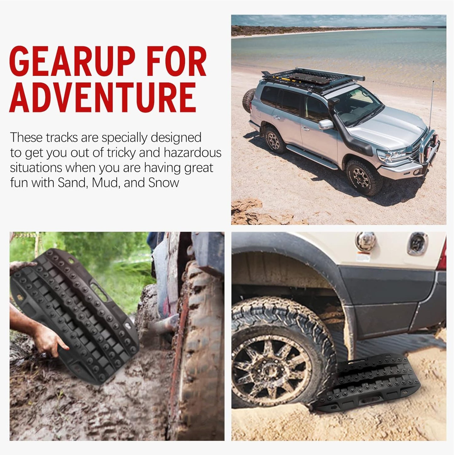 BUNKER INDUST Off Road Traction Boards, 2 Pcs Recovery Track for 4WD Mud Sand Snow, Short Traction Mats with Tire Grip Tool (Without Strap)
