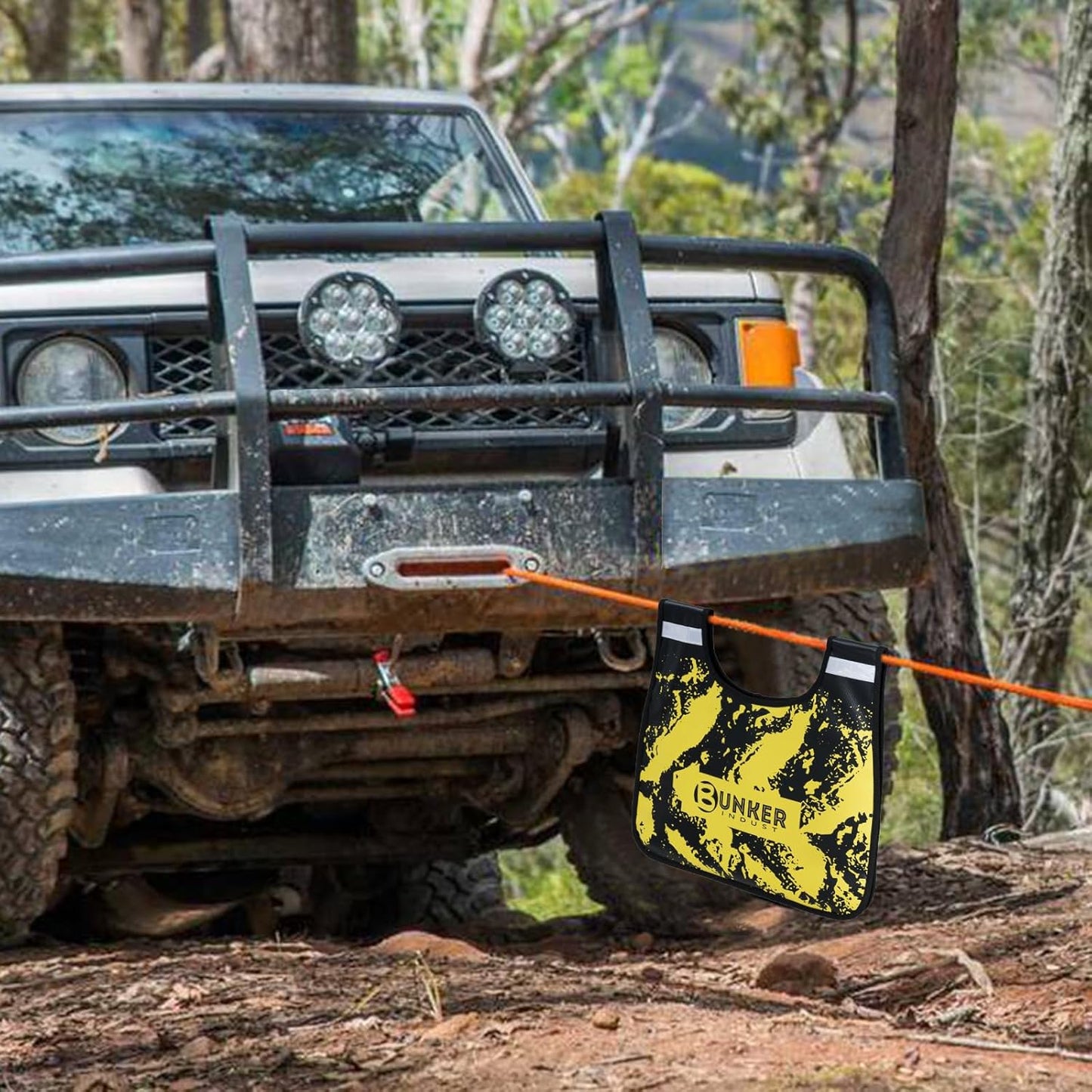 BUNKER INDUST Winch Damper Bag for Winch Cable/Rope Safety Recovery, Off-Road Winch Rope Damper Blanket with Pocket & Reflective Strips