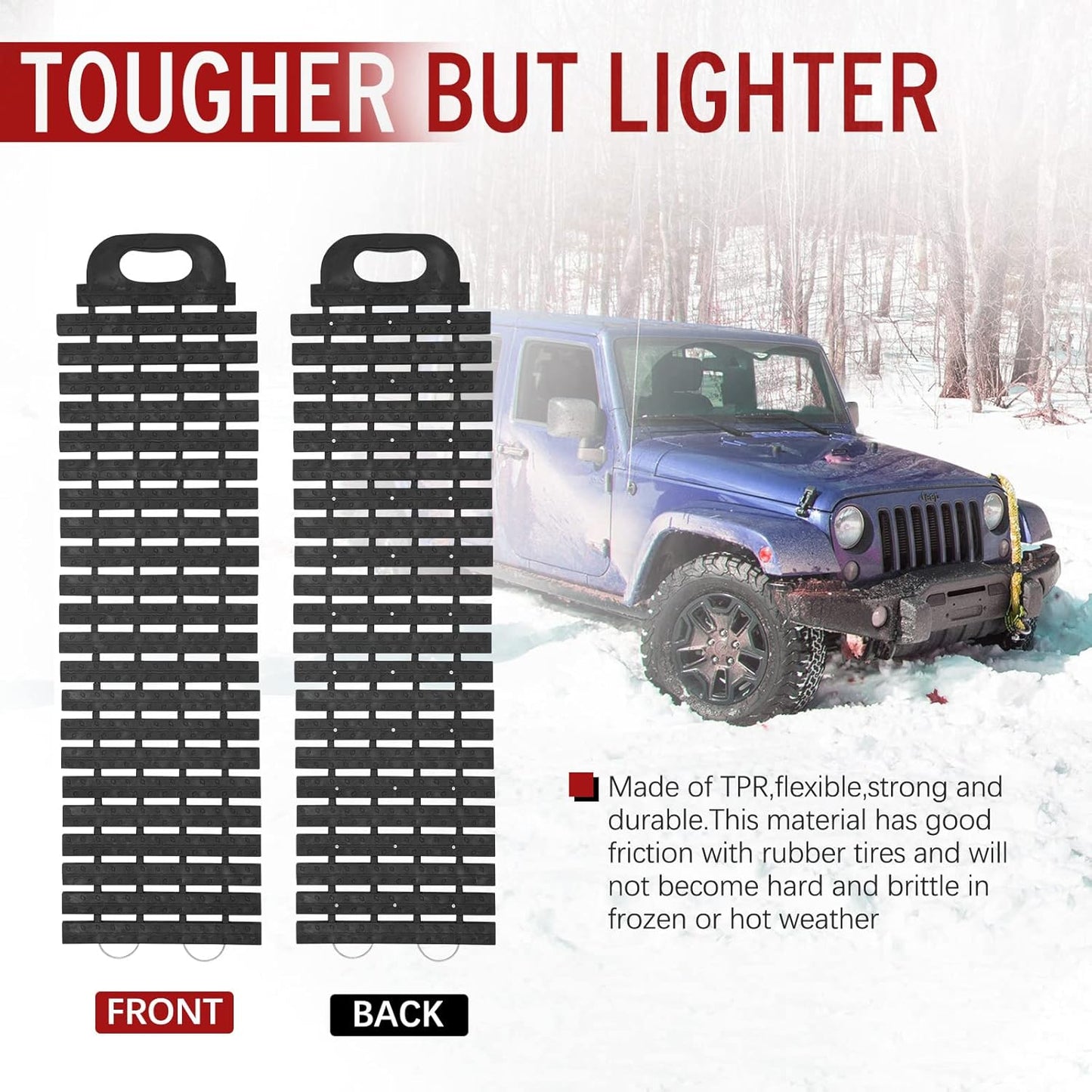 BUNKER INDUST Tire Traction Mats & Portable Recovery Tracks for Off-Road 4X4 Vehicles, Snow, Ice, Sand - Emergency Traction Devices with Storage Bag & Gloves, Compatible with Cars, Trucks, Vans (2 Pack)