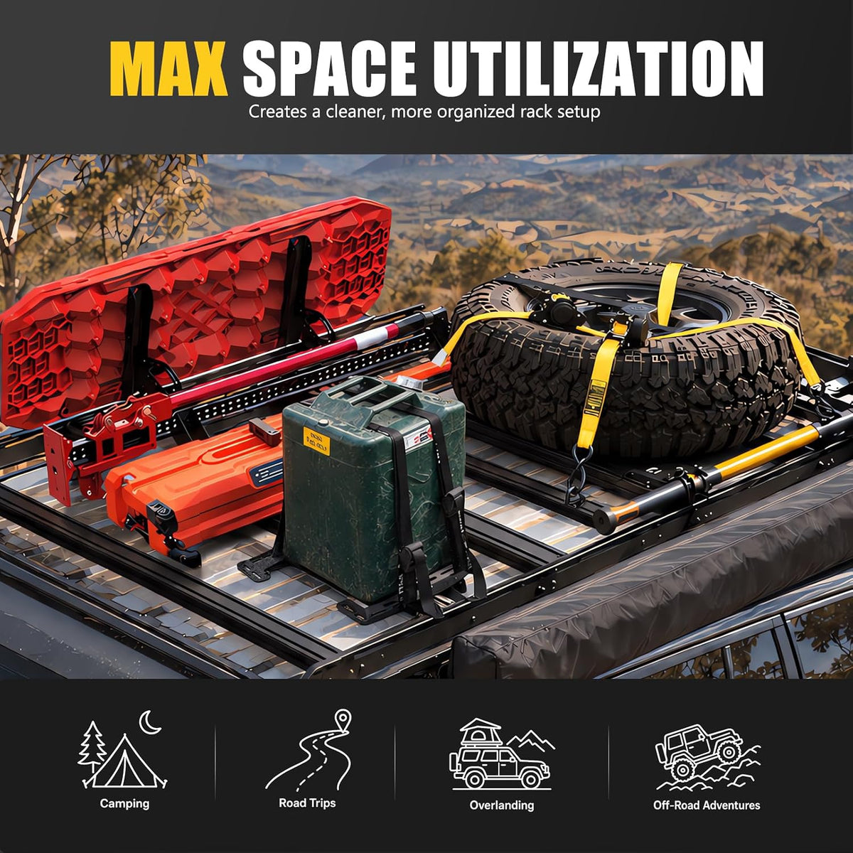BUNKER INDUST Expansion Mount Bracket for Slotted/T‑Slot Flat Roof Platforms, Universal Roof Rack Adapter Plates, 45°/90° Dual‑Angle, Overland Off‑Road Rooftop Mount for Traction Boards, Cargo Boxes