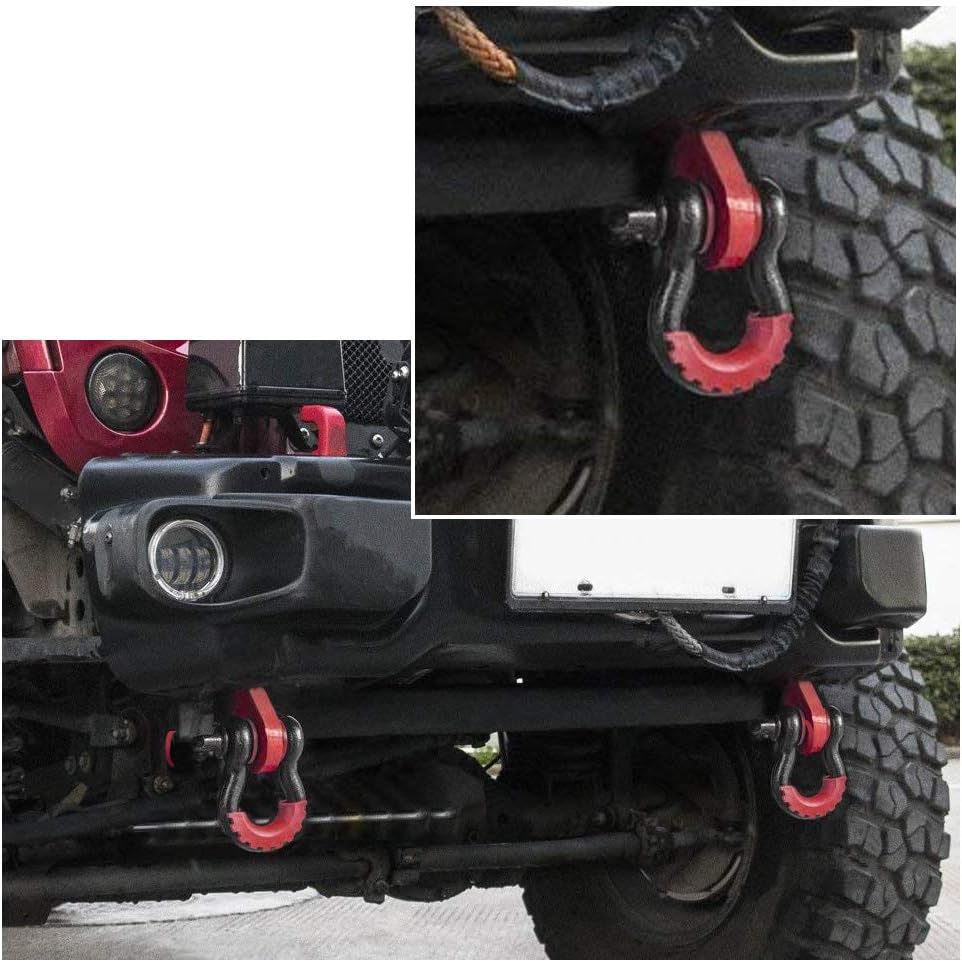 BUNKER INDUST D Ring/Shackle Isolator Kit,1 Pair Red D-Ring Isolator and 4 Pcs Washers Dring Cover Fit for 3/4" Shackle Hooks 4x4 Off Road Jeep Accessories Protect Bumper and Reduce Rattling