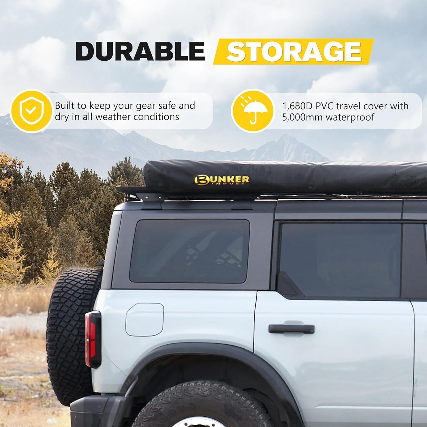 BUNKER INDUST 270 Degree Awning Free Standing with 3-Color LED Lighting, Passenger-Side Mount, Waterproof & Wind Resistant for SUV Van Truck Camper