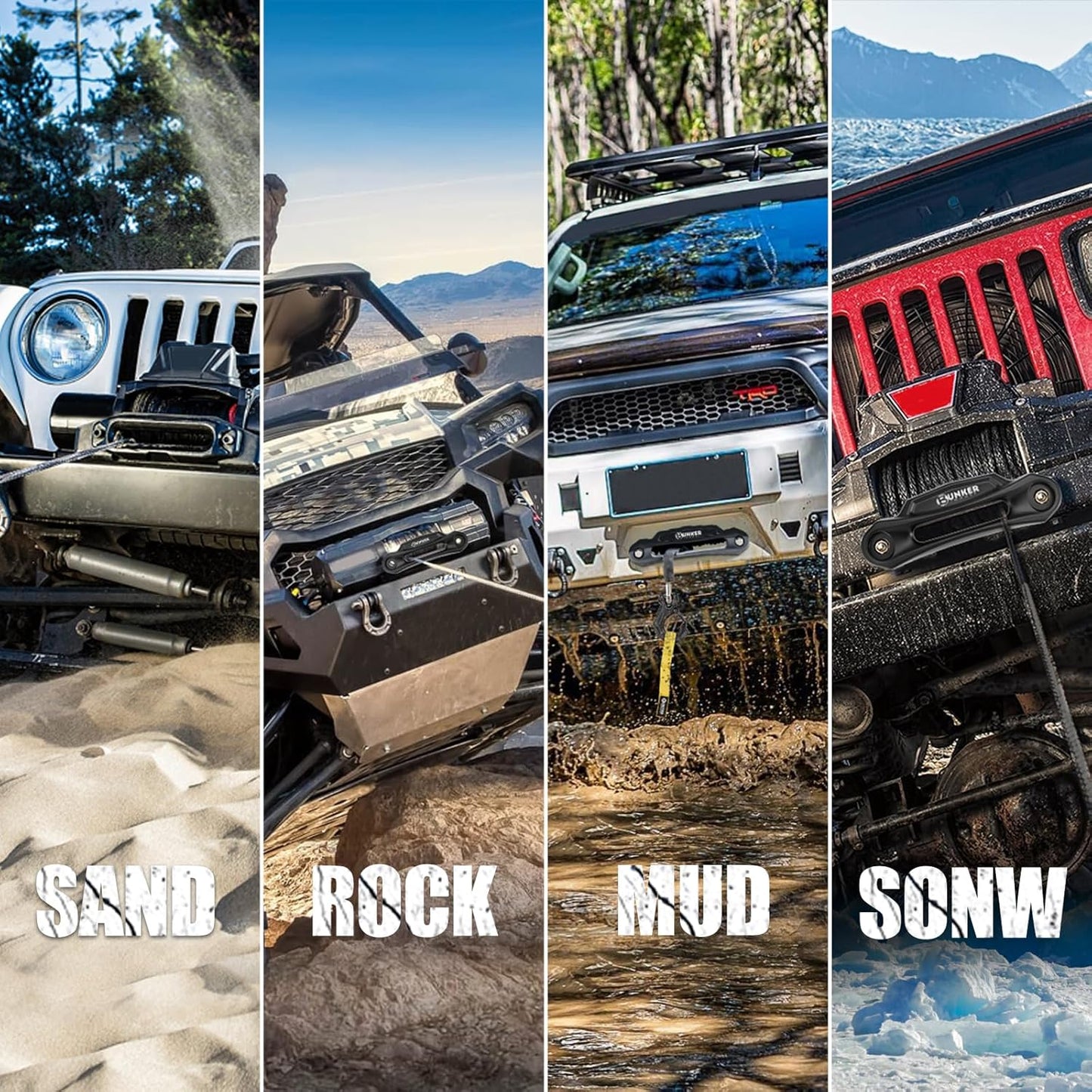 BUNKER INDUST Synthetic Winch Rope + D-Ring Shackle + Winch Hook,100ft x 3/8" 26500Lbs Winch Cable Replacement Kit with Protective Sleeve for Truck, Jeep Off-Road Recovery