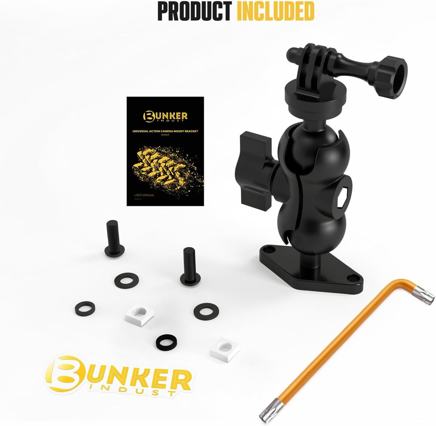 BUNKER INDUST Universal Roof Rack Action Camera Mount Bracket, 360° Adjustable Camera Holder Compatible with GoPro, DJI, Insta360 for Vehicle T-Slot Platform Cross Bar Off-Road Overlanding Camping