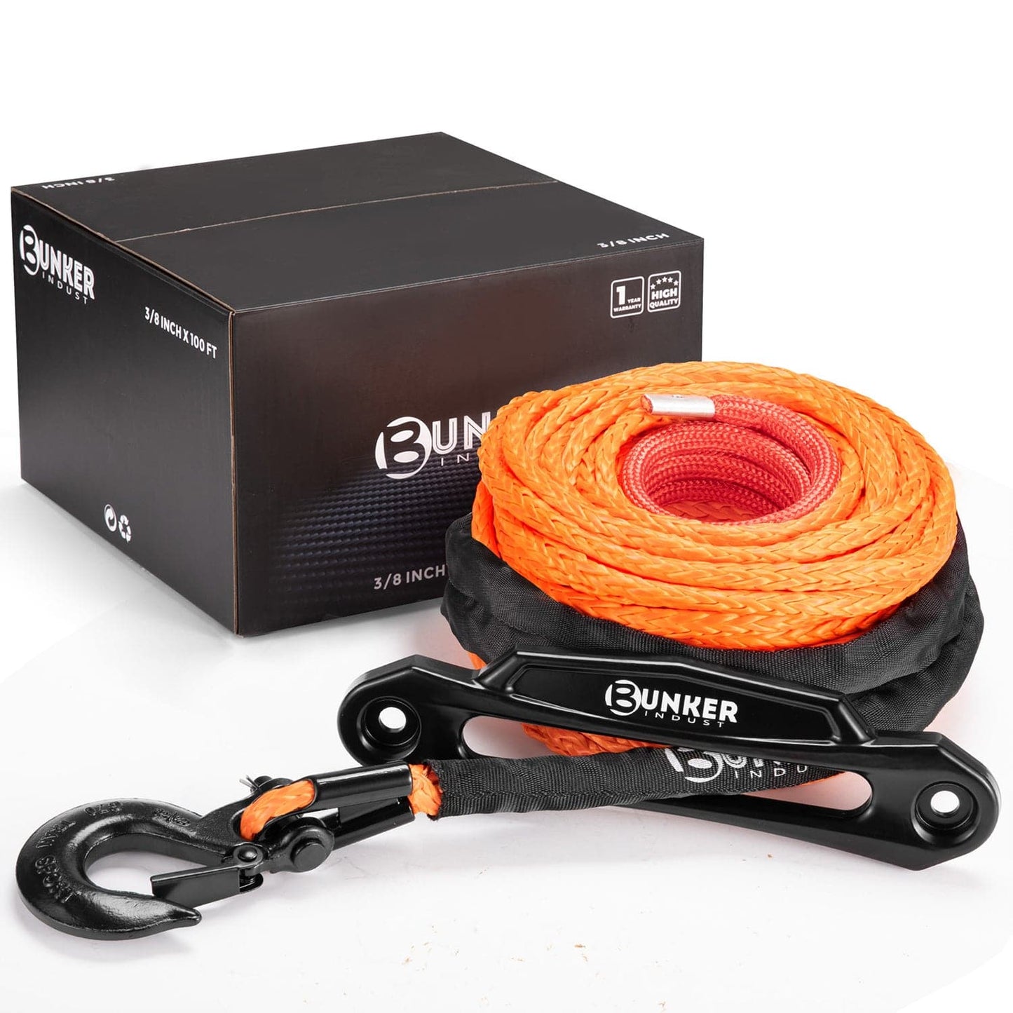 Synthetic Winch Rope Kit 3/8" x 100' +Winch Fairlead+Hook
