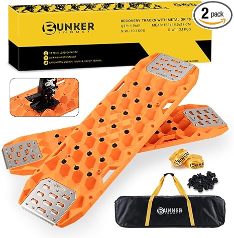 BUNKER INDUST Offroad Traction Board with Jack Base,Pair 47.24" L x 14" W Recovery Track Tire Traction Mat -Black Sand,Mud,Snow Ramps (Replaceable Dual Colors Teeth/Rugged Steel Plate) Gen 11th