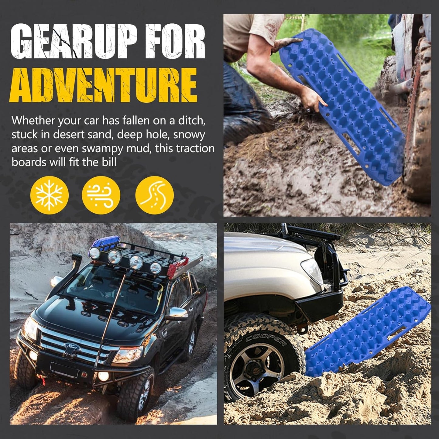 BUNKER INDUST Off Road Traction Boards, Pair Recovery Tracks Traction Mat for Vehicle Truck Jeep SUV, Mud, Snow, Sand Ramp-Orange Emergency Tire Traction Pads (Gen 10th)