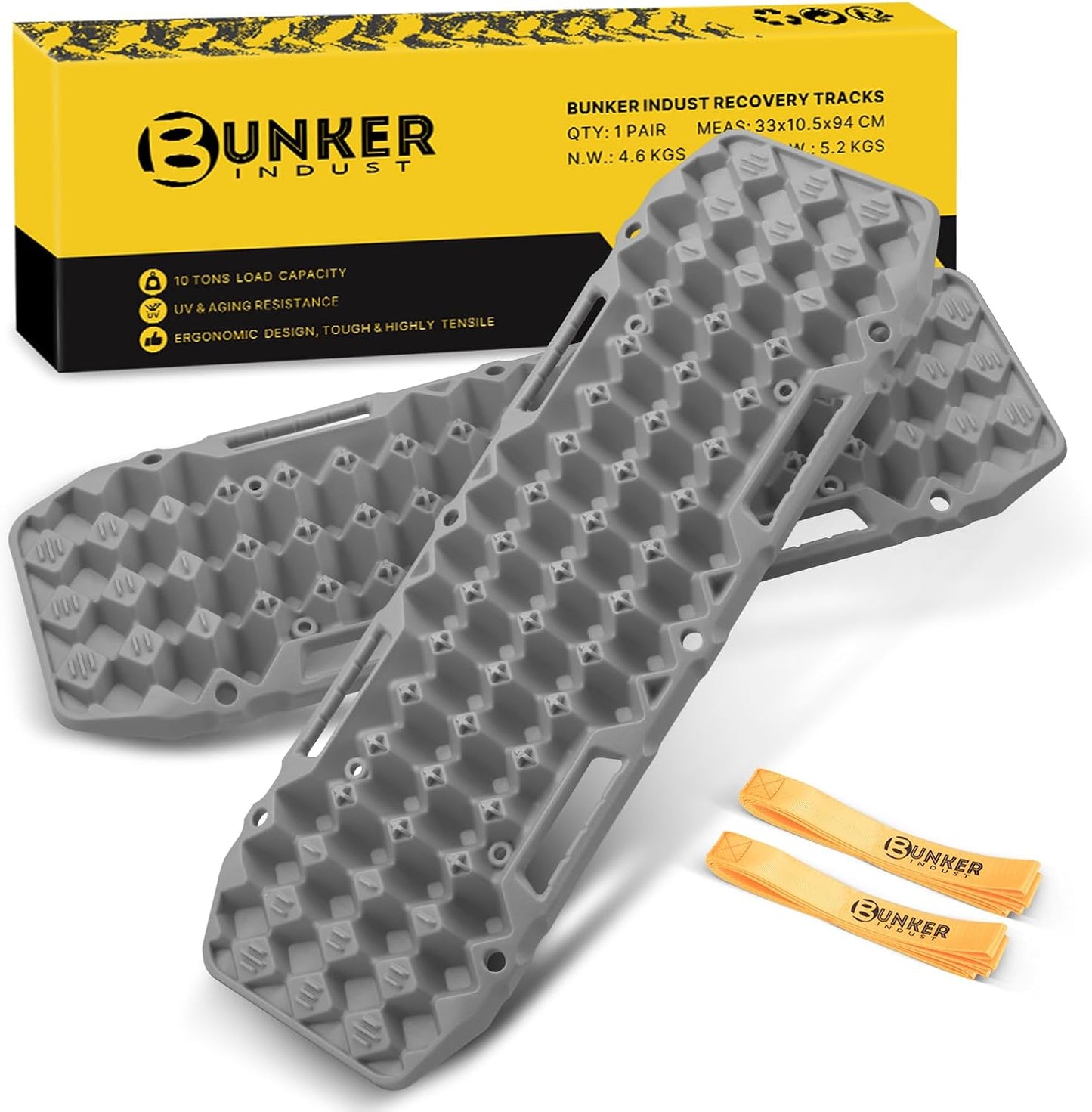 BUNKER INDUST Off Road Traction Boards, Pair Recovery Tracks Traction Mat for Vehicle Truck Jeep SUV, Mud, Snow, Sand Ramp-Orange Emergency Tire Traction Pads (Gen 10th)