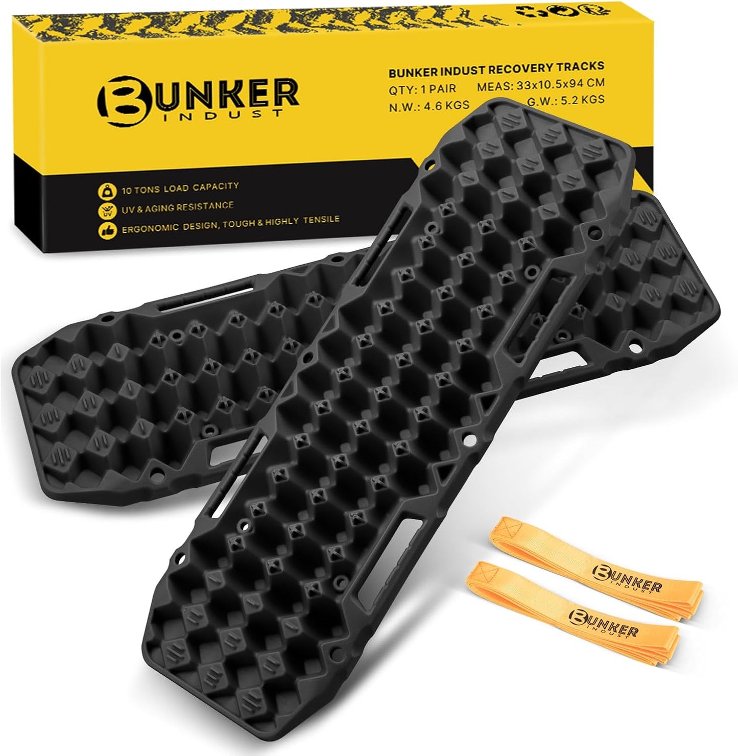 BUNKER INDUST Off Road Traction Boards, Pair Recovery Tracks Traction Mat for Vehicle Truck Jeep SUV, Mud, Snow, Sand Ramp-Orange Emergency Tire Traction Pads (Gen 10th)