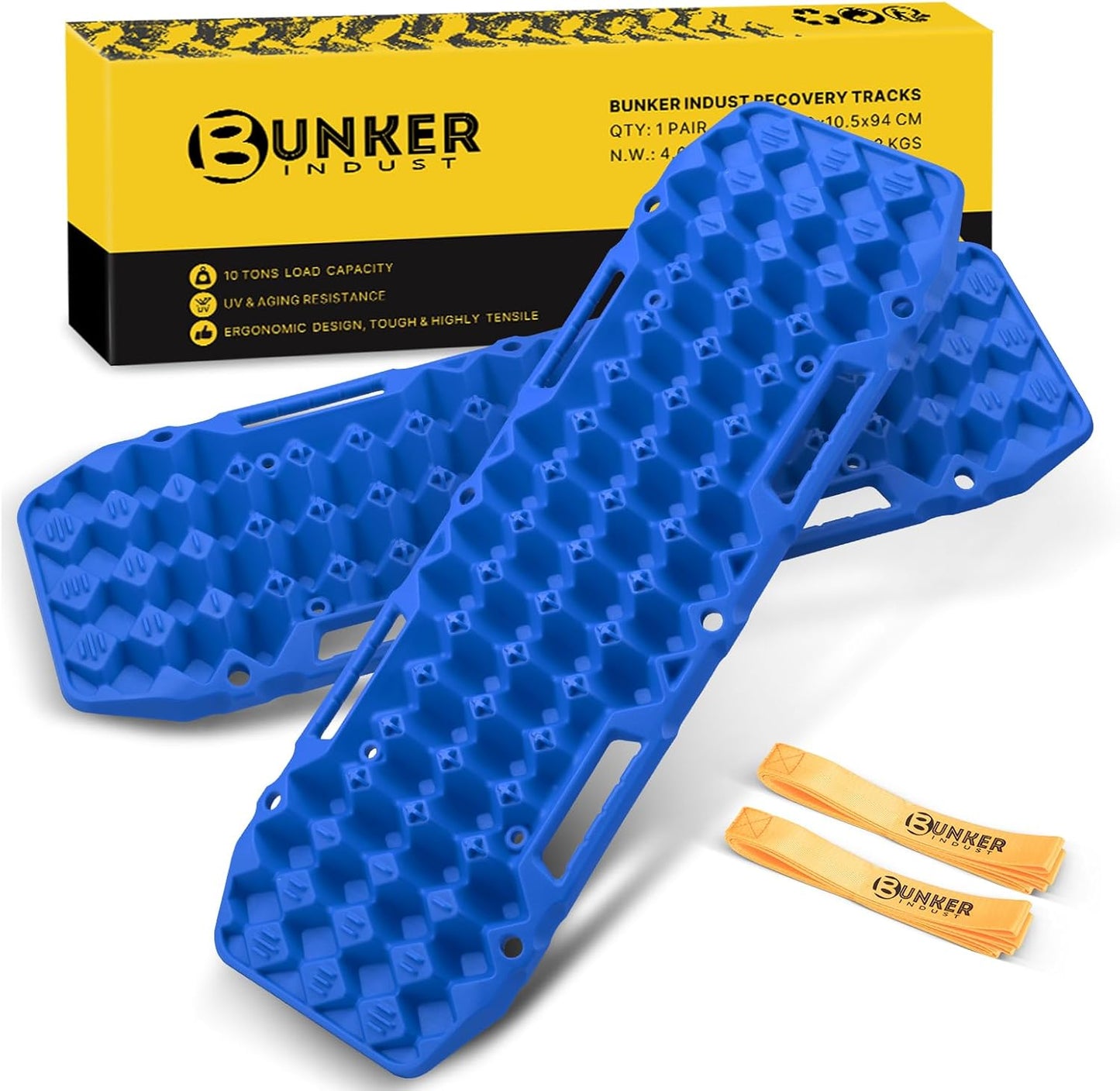 BUNKER INDUST Off Road Traction Boards, Pair Recovery Tracks Traction Mat for Vehicle Truck Jeep SUV, Mud, Snow, Sand Ramp-Orange Emergency Tire Traction Pads (Gen 10th)