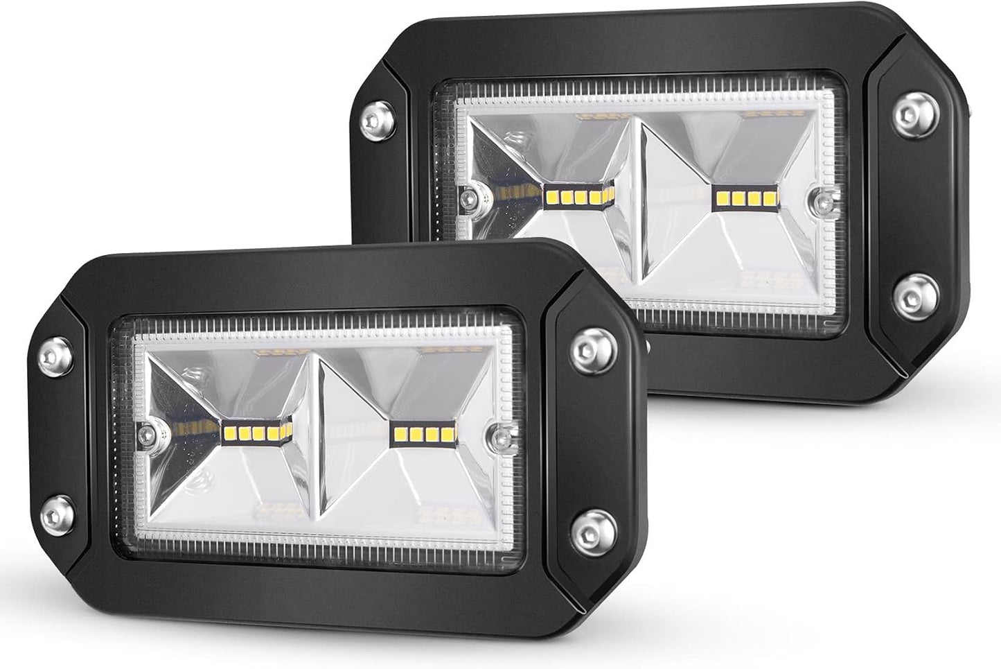 BUNKER INDUST 6" Inch Flood LED Light Pods,Pair Flush Mount LED Work Light 4800LM Light Bar Backup Driving Lights Waterproof for Truck Tractor Off Road 4x4 Jeep Pickup SUV ATV UTV Golf Cart