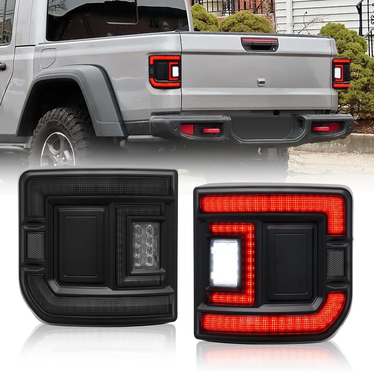 BUNKER INDUST Flush Mount LED Tail Lights Fit for Jeep Gladiator JT 2020-2026, 1 Pair Rear Tail Lamp Brake Light Turn Signal Reverse Running Light Assembly,Smoked Lens