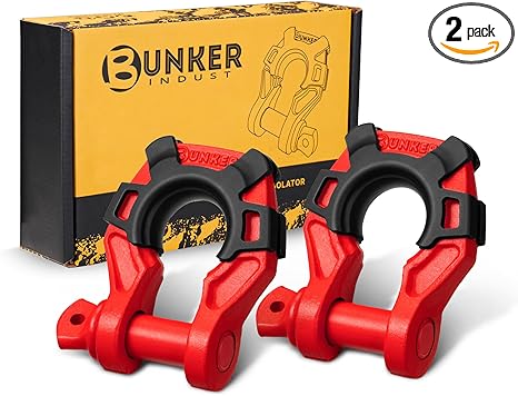 BUNKER INDUST 3/4" D Ring Shackle with 7/8" Pin,Black Tow Shackles with Isolator for Use with Tow Strap, Winch, 2 Pack Off-Road Recovery Shackle for Jeep Truck ATV UTV, 42,000lbs Break Strength