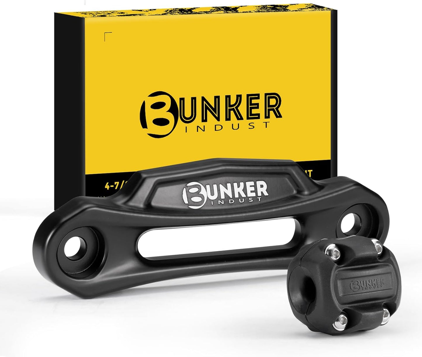 BUNKER INDUST Winch Hawse Fairlead with Winch Cable Hook Stopper, 4-7/8’’ Inch Bolt Pattern Aluminum Fairlead Rubber Winch Stopper Kit for 3500-4500LBS ATV/UTV Winch