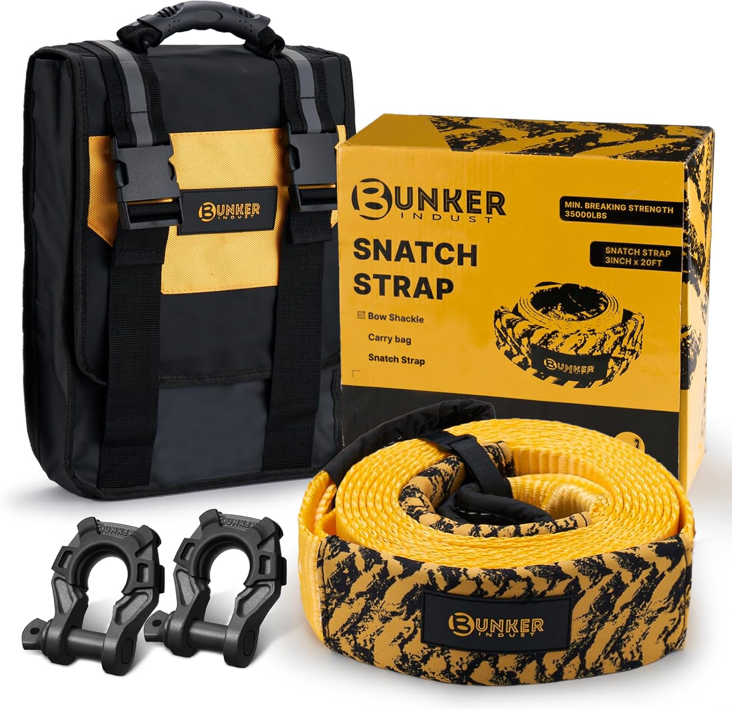 WOLFSTORM 20FT Or 30FT Tow Strap Kit With Heavy Duty D-Ring Shackles - 41,800 LBS Break Strength