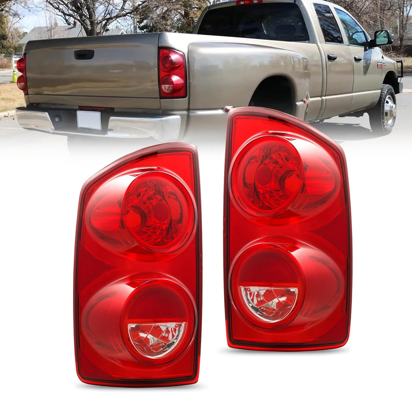 BUNKER INDUST Tail Light Assembly Compatible With 2007-2008 Dodge Ram 1500/2007-2009 Ram 2500 3500 Rear Brake Tail Lamp, Driver & Passenger Side (Bulbs Not Included)