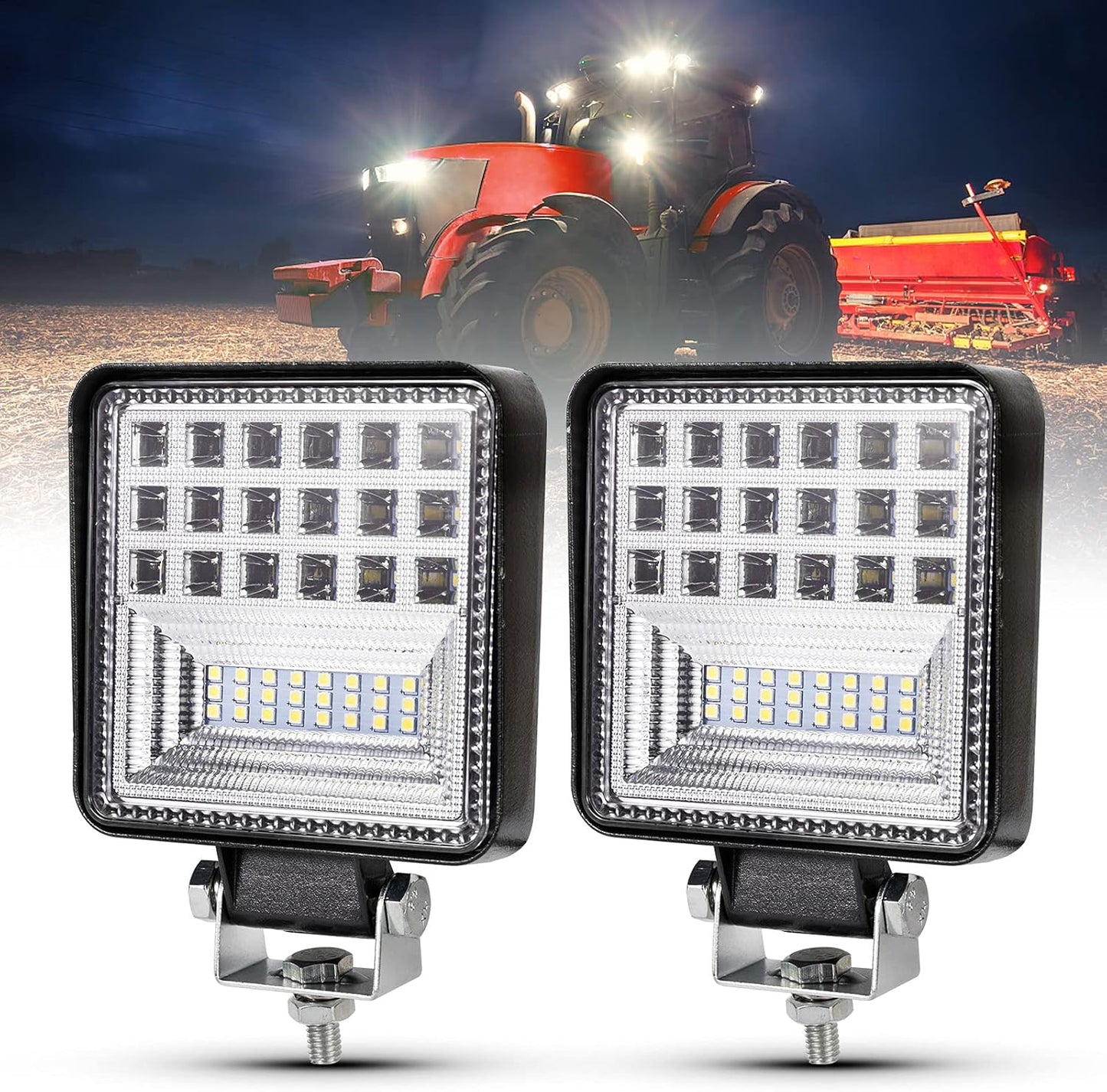 BUNKER INDUST 4 Inch LED Light Pods,2 Pcs Square Tractor Work Lights Spot Flood Driving Small Light Bar for Truck Equipment Vehicle Pickup UTV ATV Golf Cart