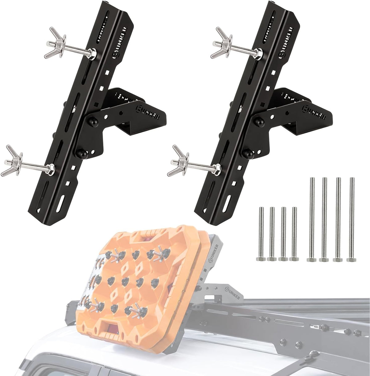 BUNKER INDUST Roof Platform Side Mount Bracket, 30°-90° & 6-Position Adjustable Multi-Purpose Offroad Gear Holder, Fits Most Slotted Roof Rack, for Fuel Can, Traction Board, 4x4 Overland Equipment