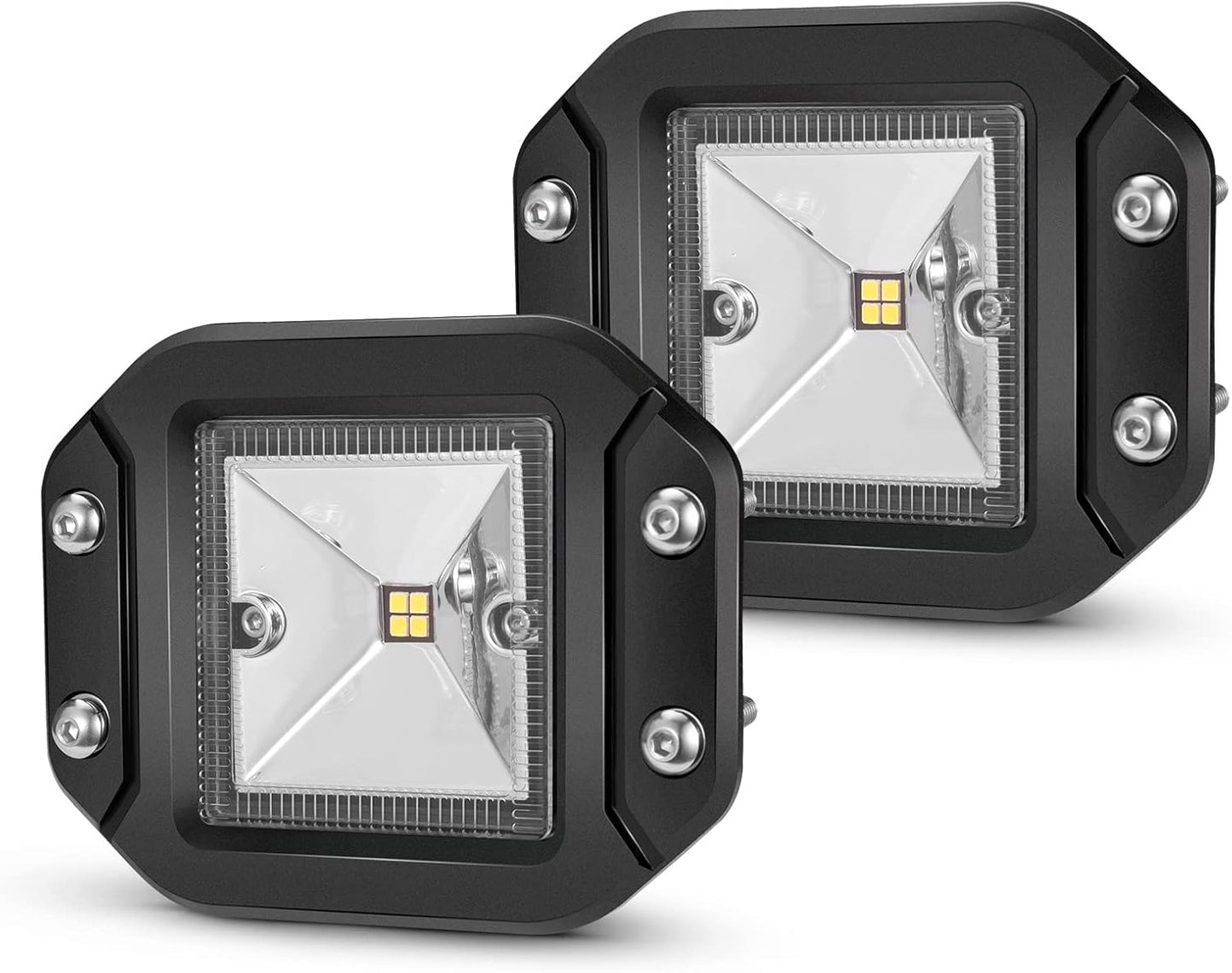 BUNKER INDUST 5" Inch Flood LED Light Pods, Pair Flush Mount LED Work Light 4800LM Light Bar Backup Driving Lights Waterproof for Truck Tractor Off Road 4x4 Jeep Pickup SUV ATV UTV Golf Cart