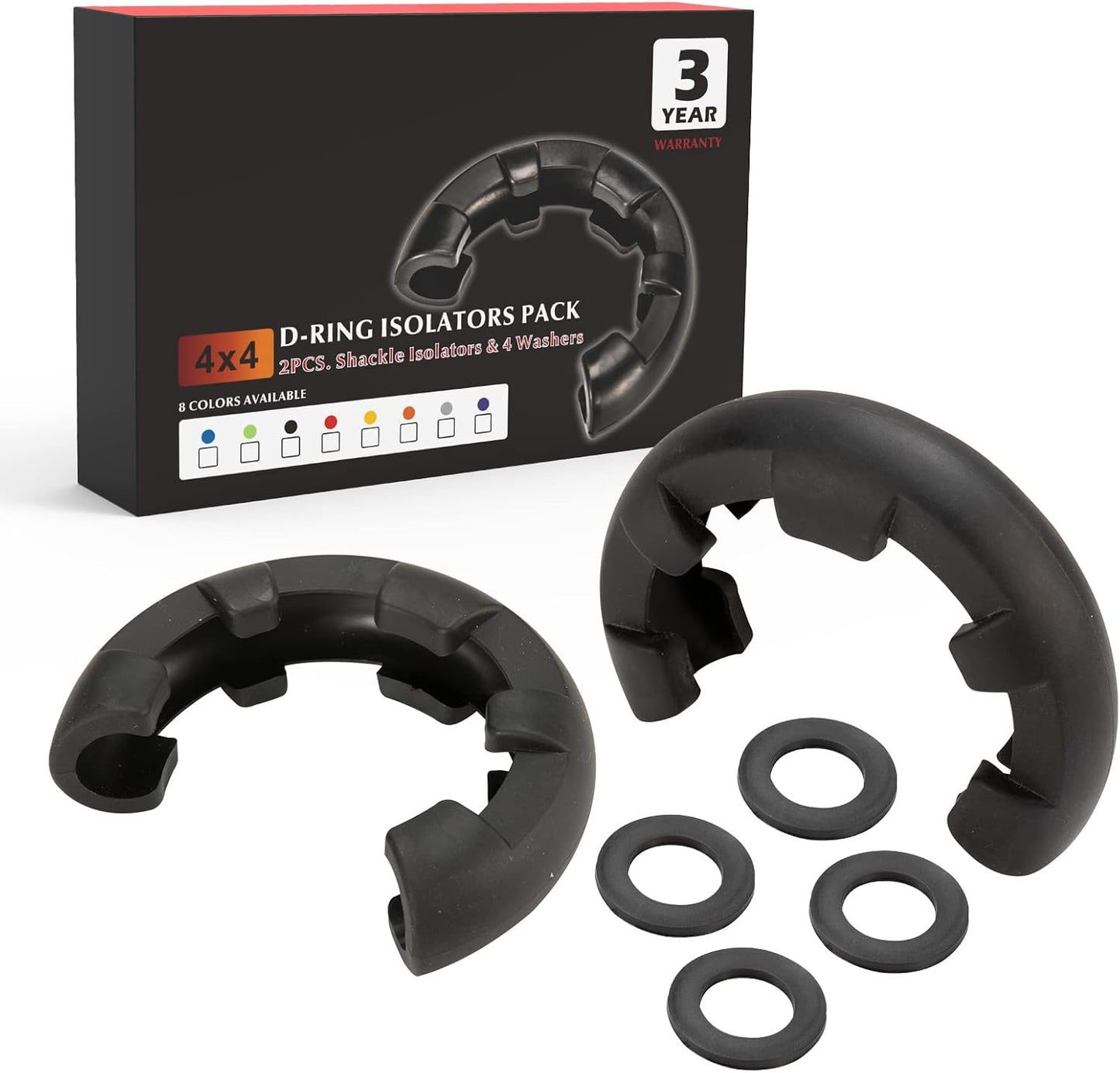 BUNKER INDUST D Ring/Shackle Isolator Kit,1 Pair Black D-Ring Isolator and 4 Pcs Washers Dring Cover Fit for 3/4 Shackle 4x4 Jeep Accessories Protect Bumper Reduce Rattling Shackle Silencers