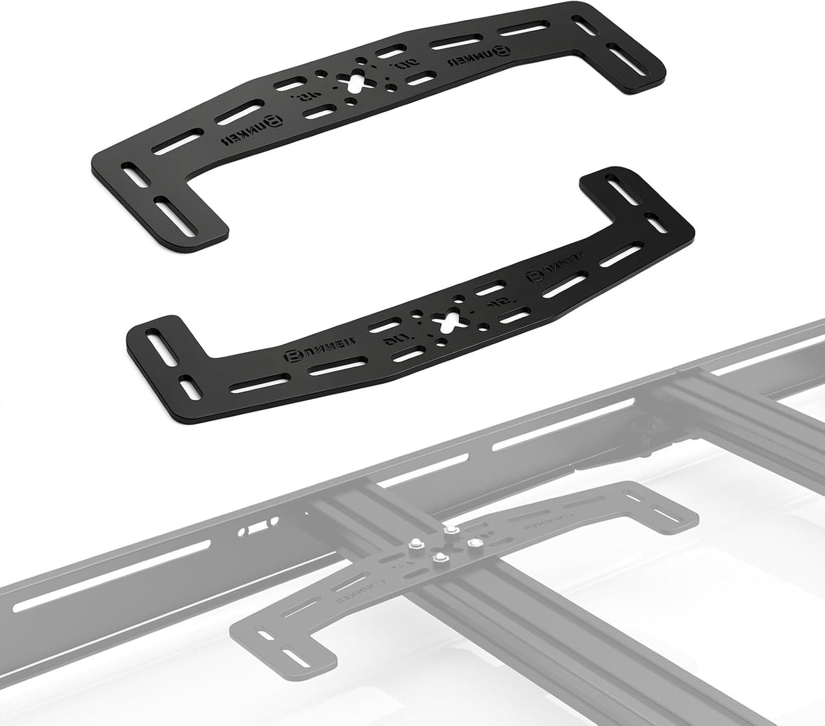 BUNKER INDUST Expansion Mount Bracket for Slotted/T‑Slot Flat Roof Platforms, Universal Roof Rack Adapter Plates, 45°/90° Dual‑Angle, Overland Off‑Road Rooftop Mount for Traction Boards, Cargo Boxes