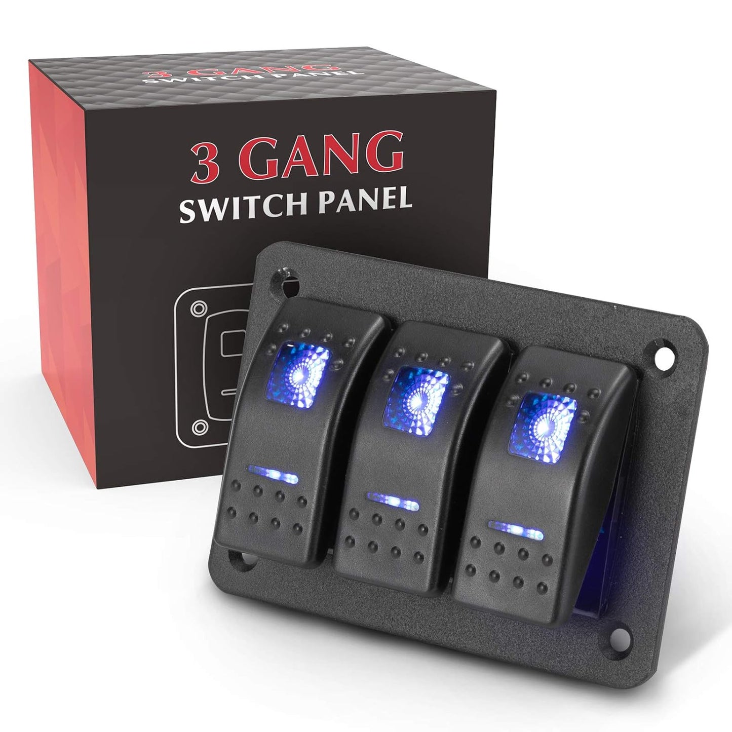 BUNKER INDUST 2 Gang Rocker Switch Aluminum Panel with Blue LED Light Waterproof 5 Pin On Off Toggle Switches for 12V/24V Marine Boat RV Truck Car ATV