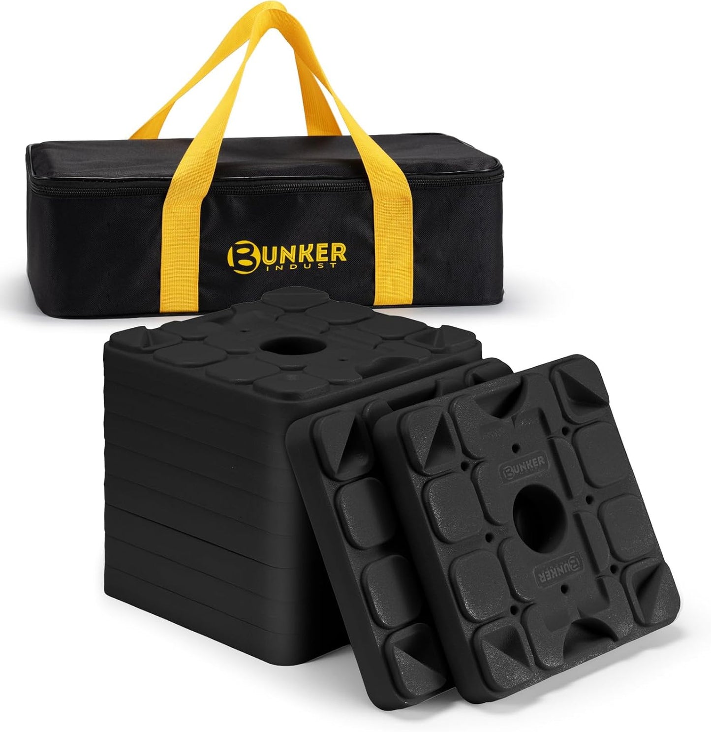 BUNKER INDUST RV Leveling Blocks/Stackable Jack Blocks, Interlocking Leveling Pads Wheels Stabilizer Blocks with Bag for Camper Trailer RVs, 10 Pack, Black