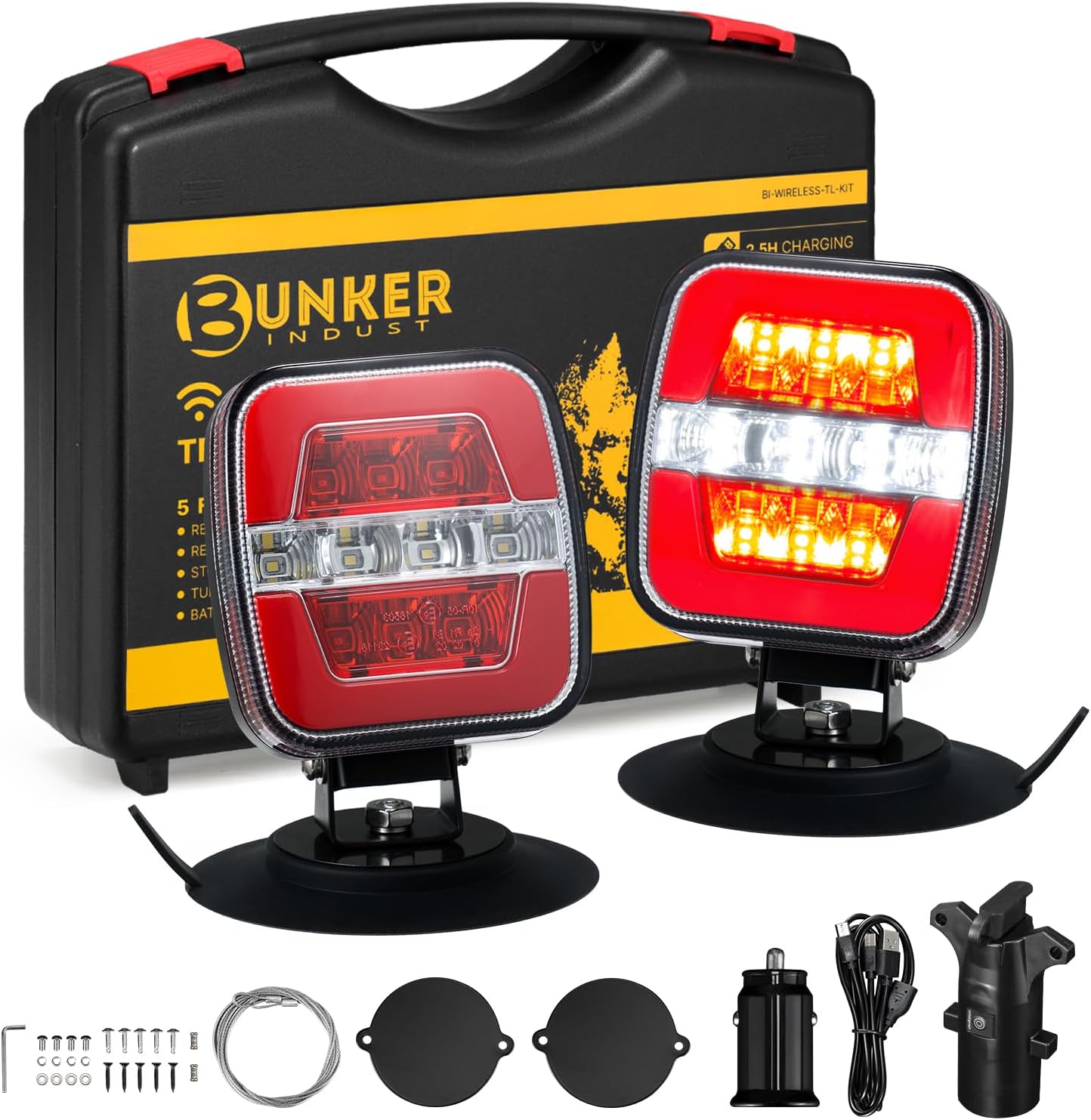 BUNKER INDUST Wireless Trailer Lights Kit, Adjustable Magnetic Towing Lights with Brake Stop Turn Reverse Light for Trucks, Boat, RV, Vehicle, Caravan