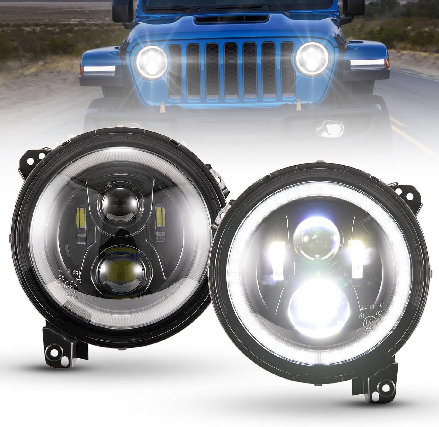 BUNKER INDUST Wrangler JL 9” Inch LED Headlights with Halo DRL,Pair Round Headlamp with Daytime Running Lights for Jeep Gladiator JT 2018-2025 Jeep Wrangler JL/4xe Accessories