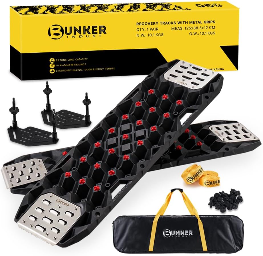 BUNKER INDUST Gen 11th Traction Boards with Mounting Kit, Pair Offroad Recovery Tracks with Jack Base for 4X4 Jeep Truck Tire Traction-Sand,Mud, Snow Ramps (Black)