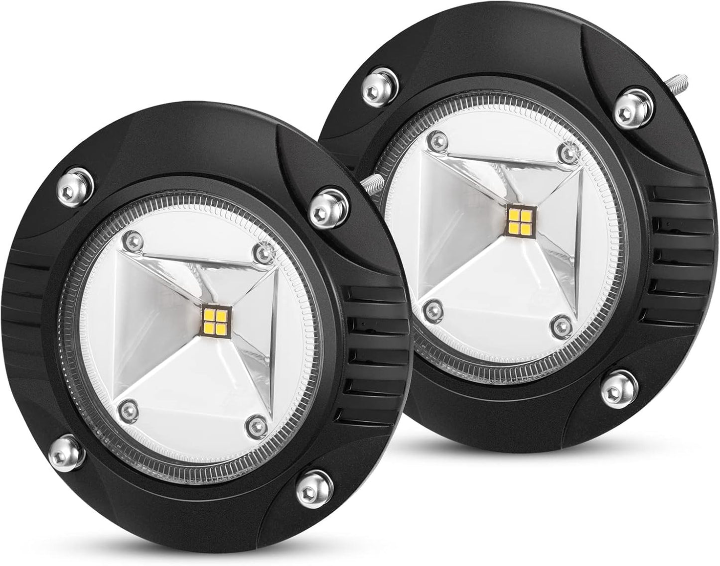 BUNKER INDUST 5" Inch Flood LED Light Pods,Pair Flush Mount Round LED Work Light 4800LM Light Bar Backup Driving Lights Waterproof for Truck Tractor Off Road 4x4 Jeep Pickup SUV ATV UTV Golf Cart
