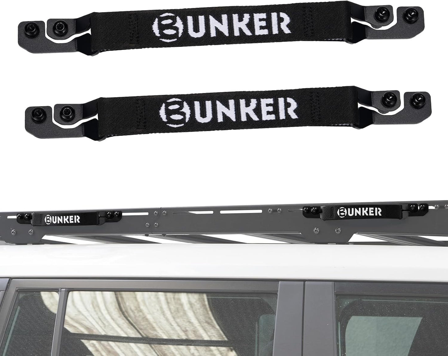 BUNKER INDUST 2PCS Roof Rack Grab Handles, Reinforced Strap Comfort Webbing Side Hand Grips Anti-Vibration for Overland Platform Racks Rooftop Tent Access