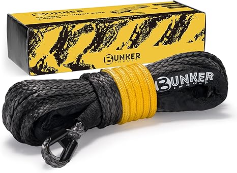 BUNKER INDUST 1/4" x 50' Synthetic Winch Rope,9500LBS ATV UTV Winch Cable with Protective Sleeve 50 FT Winch Line Replacement for 4500 to 6000LBS Winch, Black