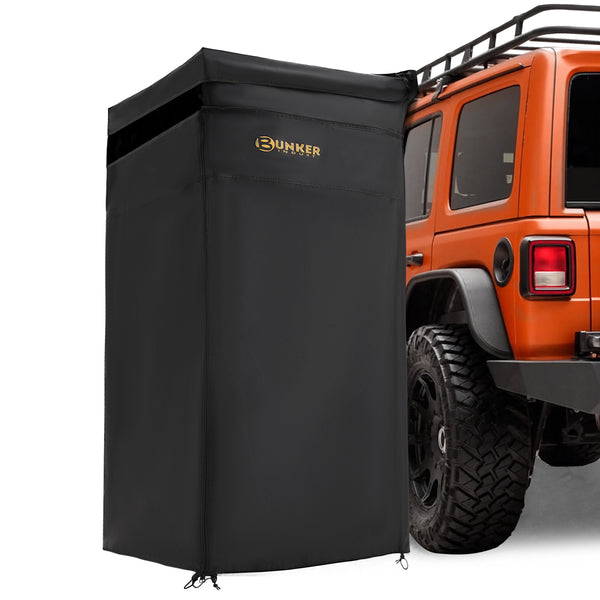 Vehicle Side Shower Tent with Roof, Car Portable Privacy Shower Bathroom, Outdoor Camping Awning Shower Room Waterproof, Built-in LED Light for Night