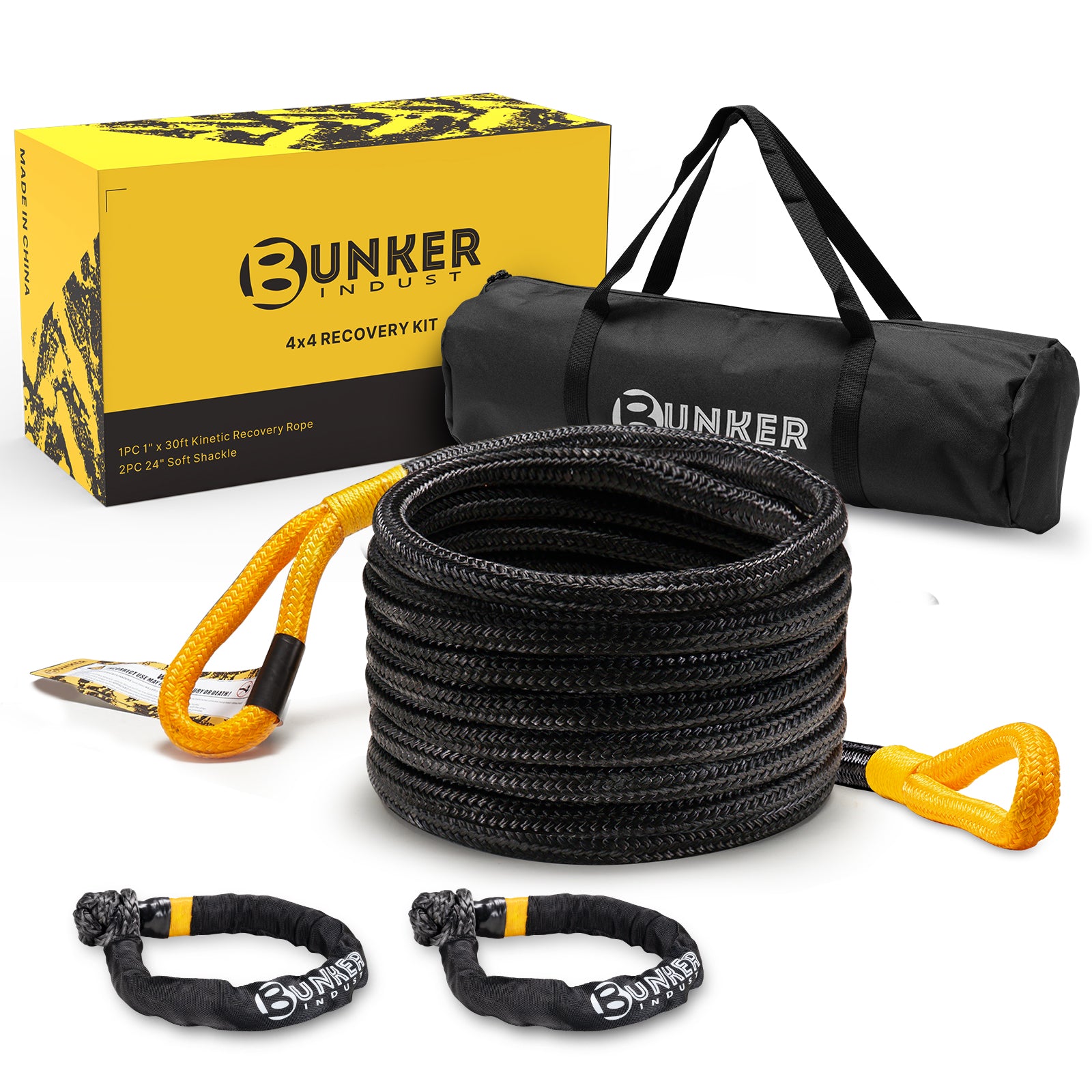 3/4in×20ft Kinetic Recovery Rope with 2 Soft Shackles – Bunker Indust