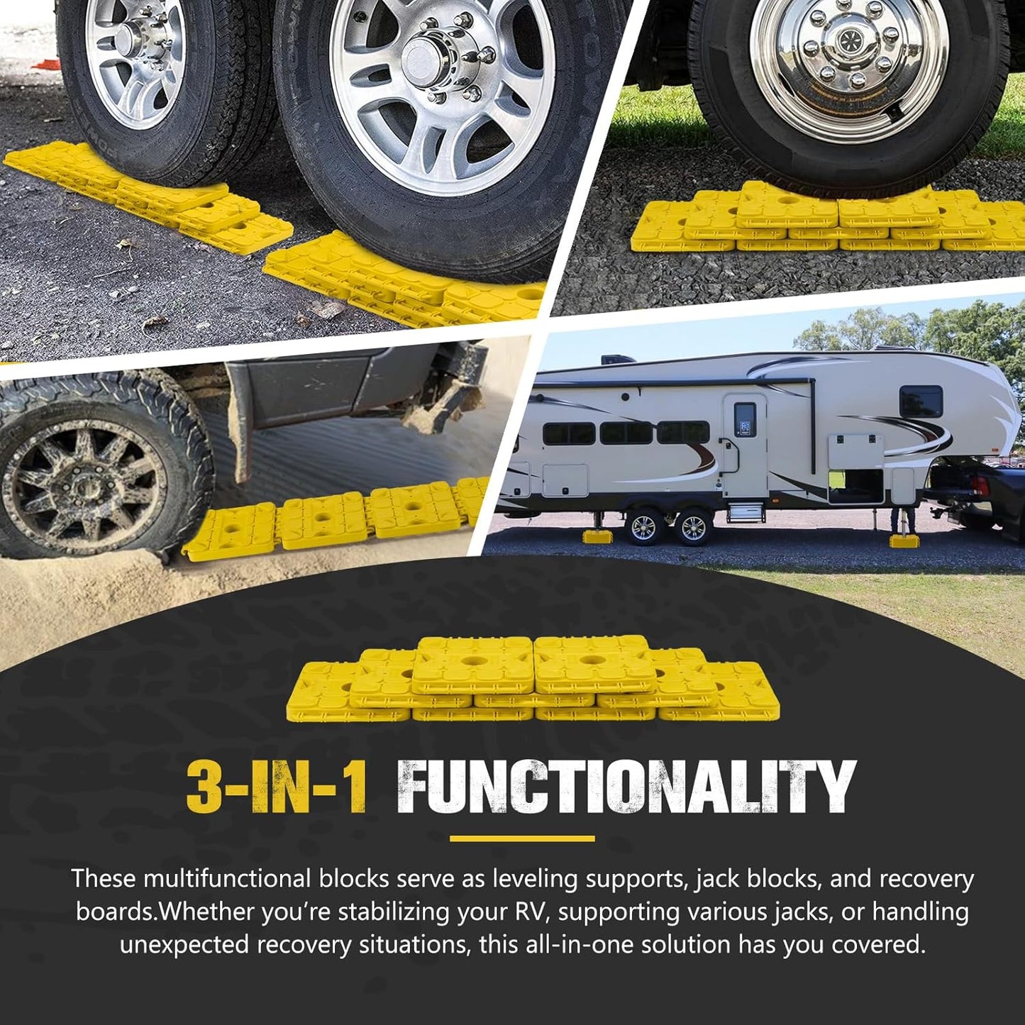 BUNKER INDUST RV Leveling Blocks/Stackable Jack Blocks/Interlocking Design for Customizable Recovery Boards, 10 Pack Multifunctional Wheels Stabilizer Blocks with Bag