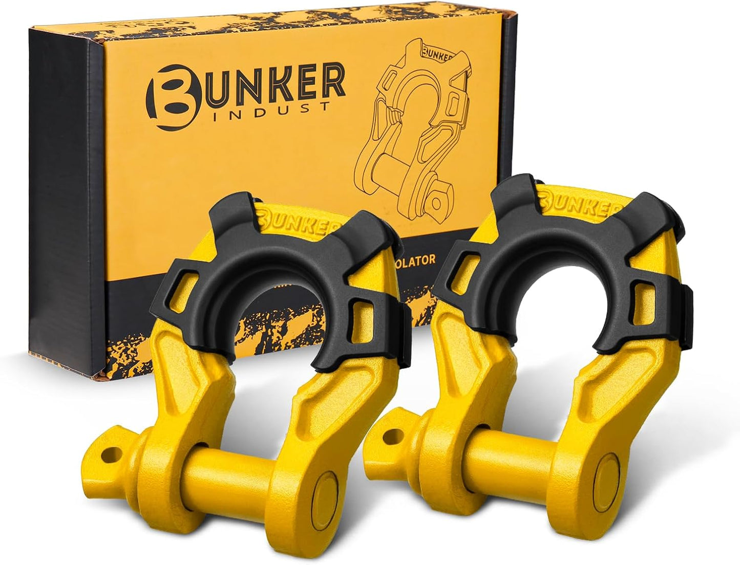 BUNKER INDUST 3/4" D Ring Shackle with 7/8" Pin,Black Tow Shackles with Isolator for Use with Tow Strap, Winch, 2 Pack Off-Road Recovery Shackle for Jeep Truck ATV UTV, 42,000lbs Break Strength