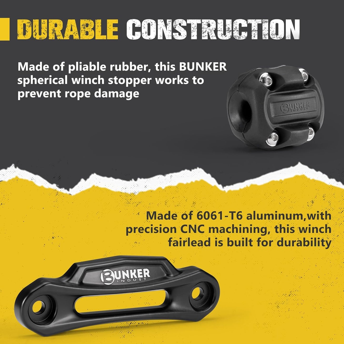 BUNKER INDUST Winch Hawse Fairlead with Winch Cable Hook Stopper, 4-7/8’’ Inch Bolt Pattern Aluminum Fairlead Rubber Winch Stopper Kit for 3500-4500LBS ATV/UTV Winch