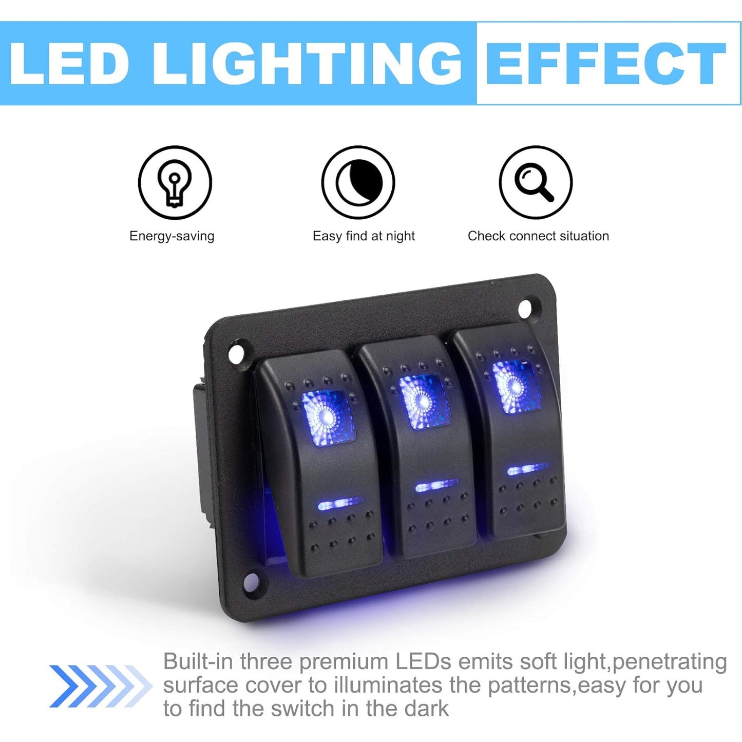 BUNKER INDUST 2 Gang Rocker Switch Aluminum Panel with Blue LED Light Waterproof 5 Pin On Off Toggle Switches for 12V/24V Marine Boat RV Truck Car ATV