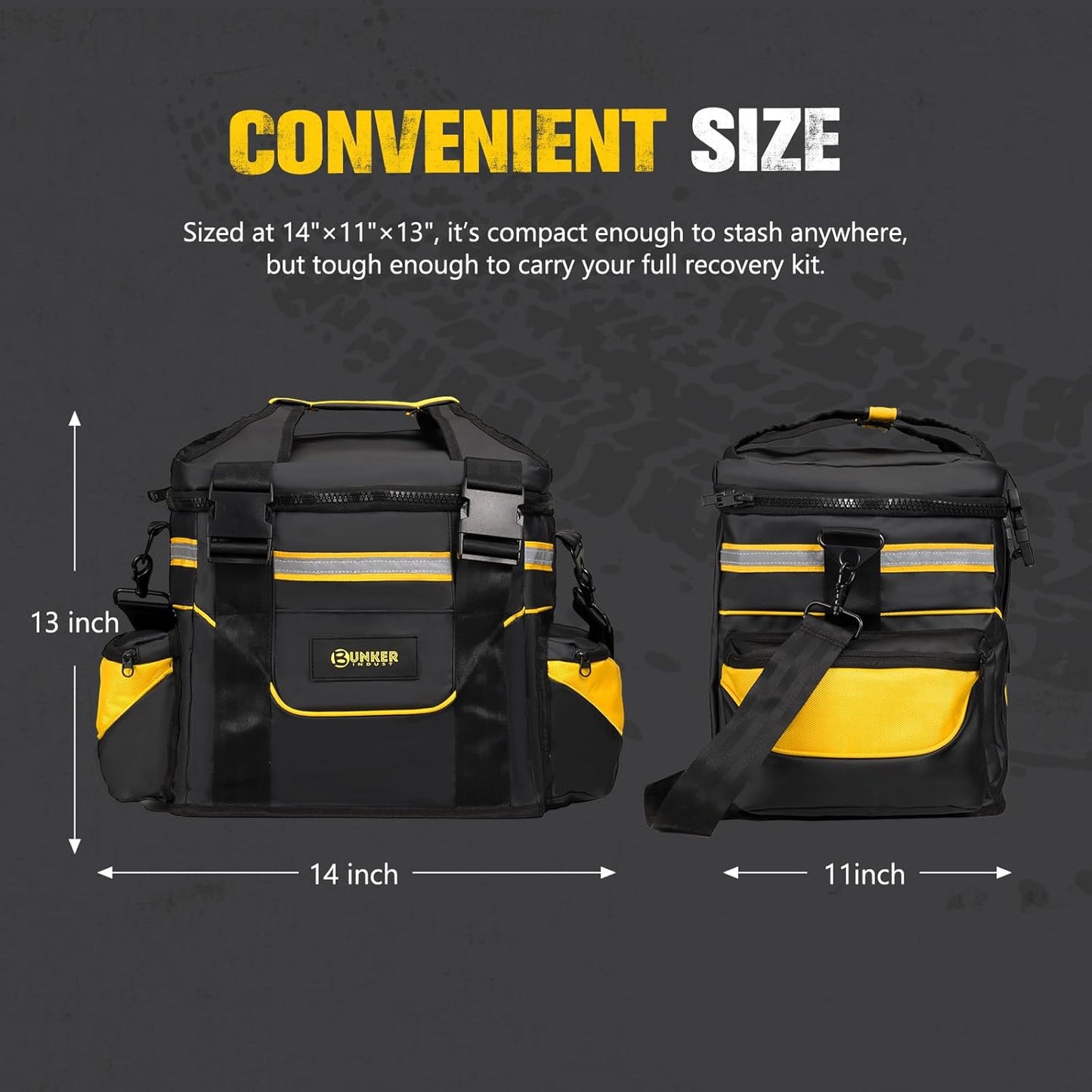 BUNKER INDUST Heavy Duty Large Recovery Gear Bag with Shoulder Strap, Reflective Strips, Multi-Pockets for Offroad Accessories & Tool Organizer