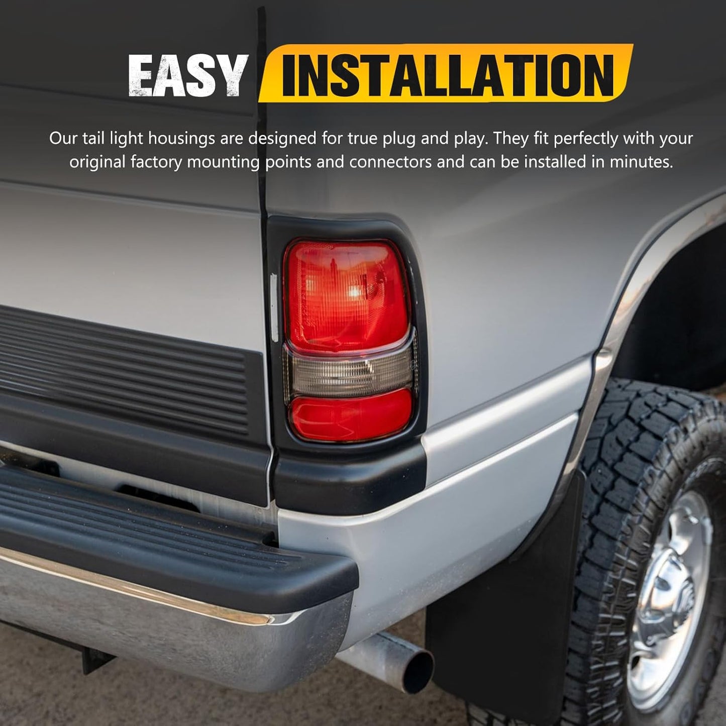 BUNKER INDUST Tail Light Assembly Compatible With 1994-2001 Dodge Ram 1500/1994-2002 Ram 2500/3500 Rear Brake Tail Lamp, Driver & Passenger Side (Bulbs Not Included)