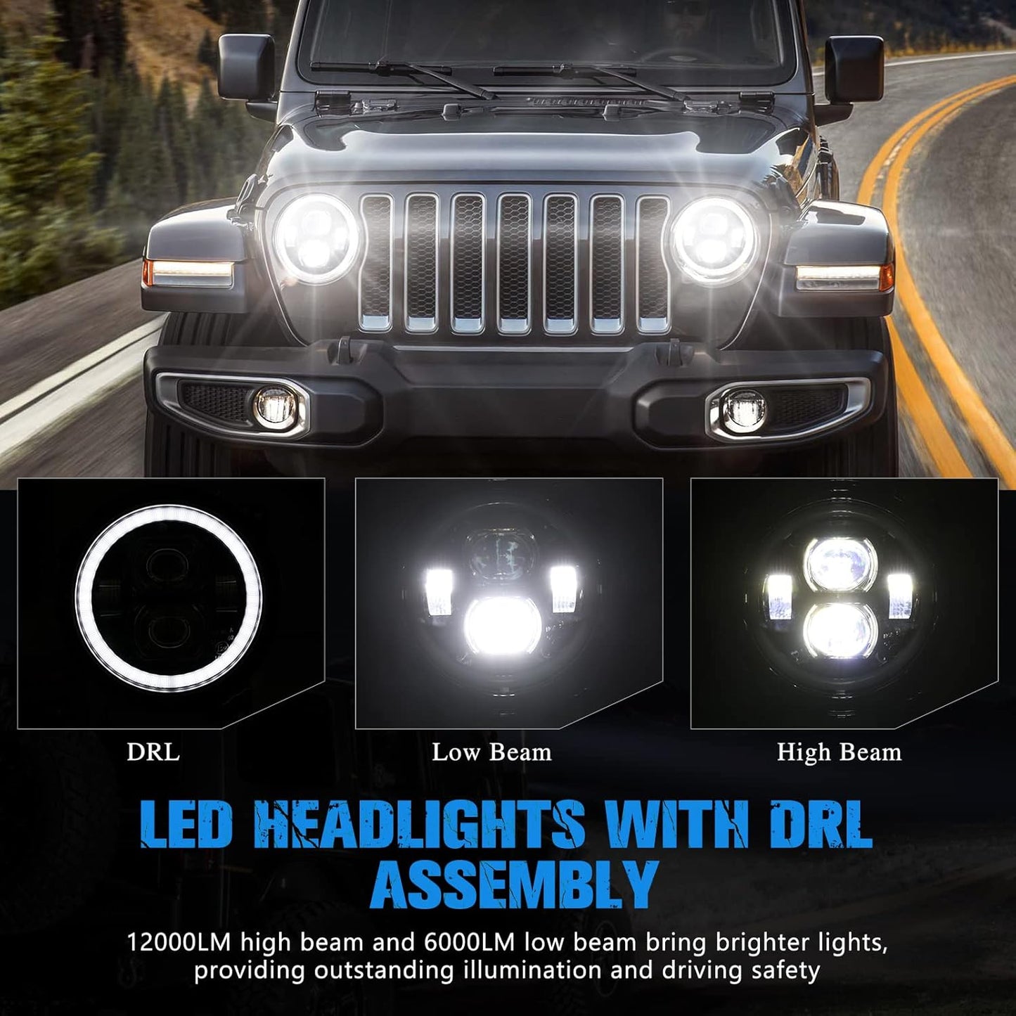 BUNKER INDUST Wrangler JL 9” Inch LED Headlights with Halo DRL,Pair Round Headlamp with Daytime Running Lights for Jeep Gladiator JT 2018-2025 Jeep Wrangler JL/4xe Accessories