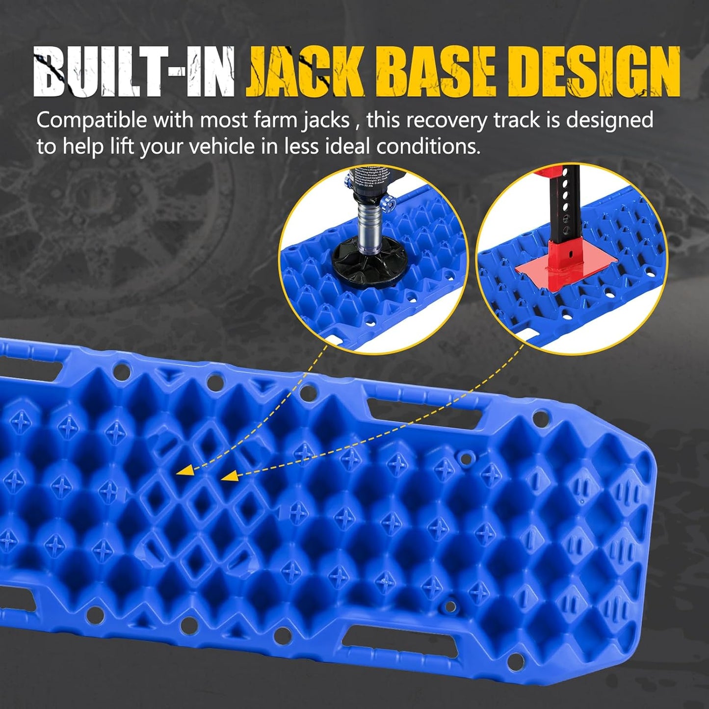 BUNKER INDUST Off-Road Traction Boards with Jack Base,Pair Recovery Track 4X4 Jeep Truck Emergency Tire Traction Mat with Bag -Sand, Mud, Snow Tracks Blue Traction Pad (Gen 7th)