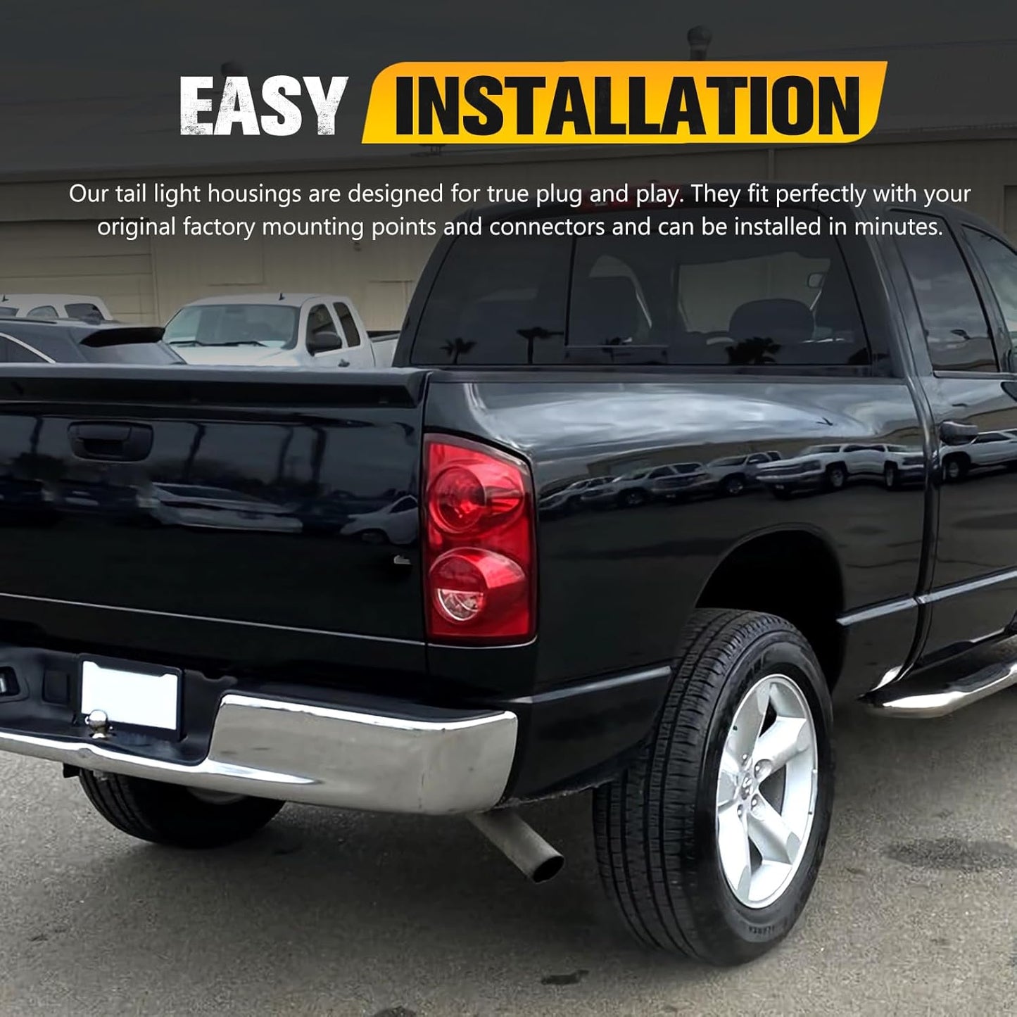 BUNKER INDUST Tail Light Assembly Compatible With 2007-2008 Dodge Ram 1500/2007-2009 Ram 2500 3500 Rear Brake Tail Lamp, Driver & Passenger Side (Bulbs Not Included)