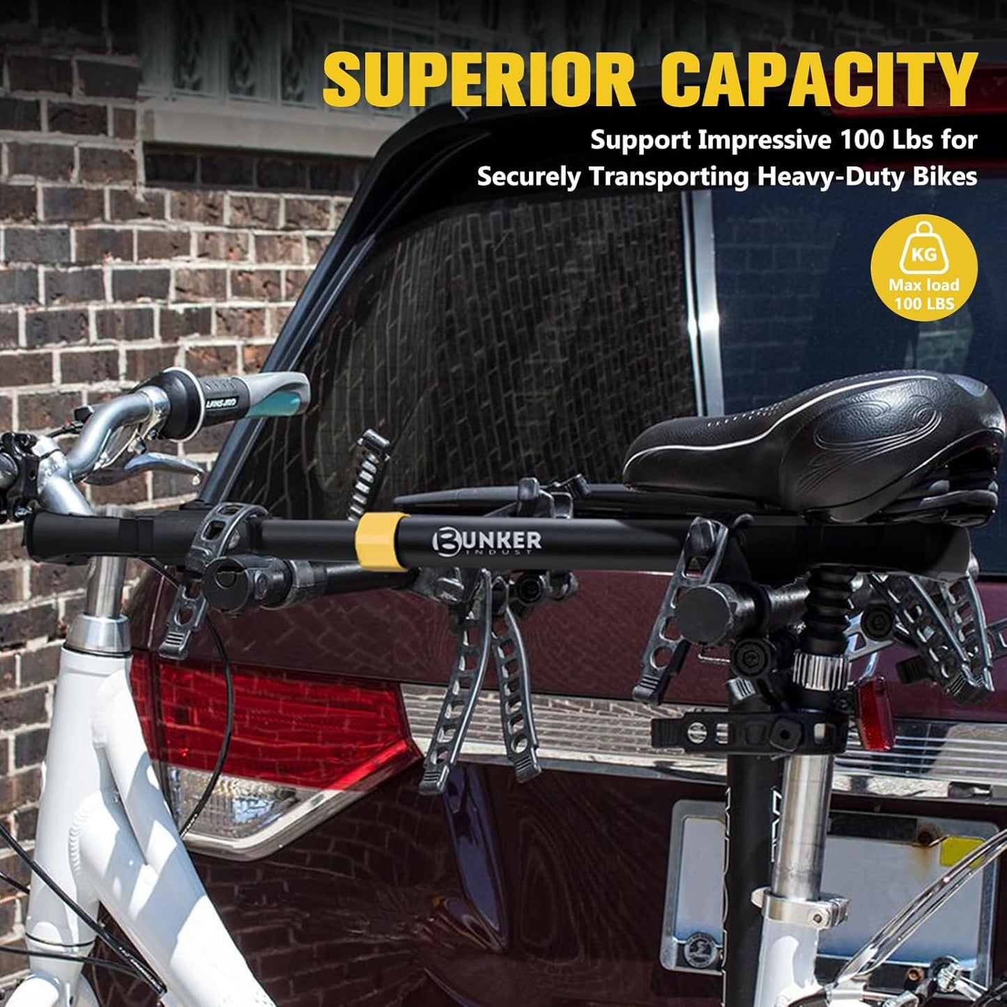 BUNKER INDUST 2 PCS E Bike Adapter Bar Fits Up to 100lbs for E Bike Rack, Adjustable Aluminum Bike Crossbar with Rubber Hooks, Adapt Diverse Bike Frames, Women's BMX & Non-Standard Frames