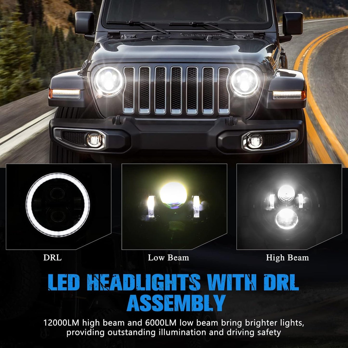 BUNKER INDUST Wrangler JL 9” Inch LED Headlights with Halo DRL,Pair Round Headlamp with Daytime Running Lights for Jeep Gladiator JT 2018-2025 Jeep Wrangler JL/4xe Accessories
