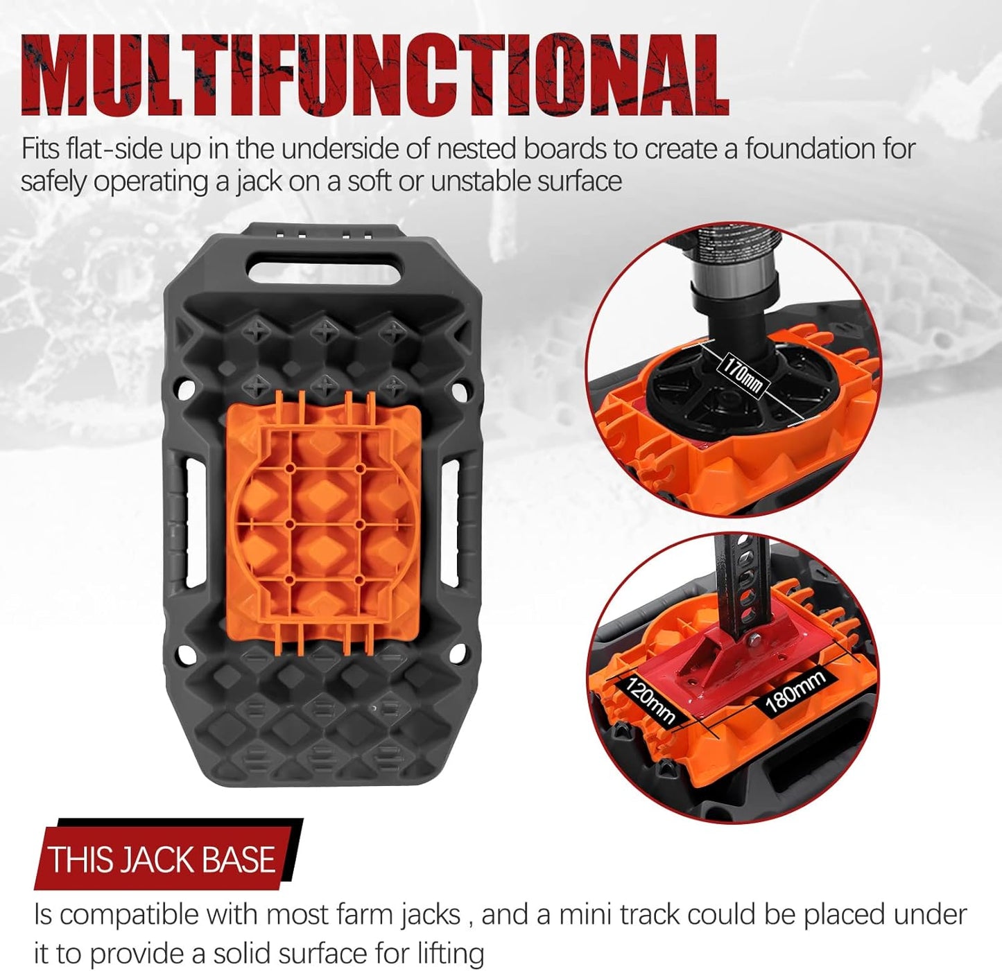 BUNKER INDUST Offroad Traction Boards with Jack Base,Multifunctional Extendable Recovery Track Tire Traction Mat Snow Mud Sand Tracks-4X4 ATV UTV SUV Truck Traction Pads with Bag, Black (Gen 8)