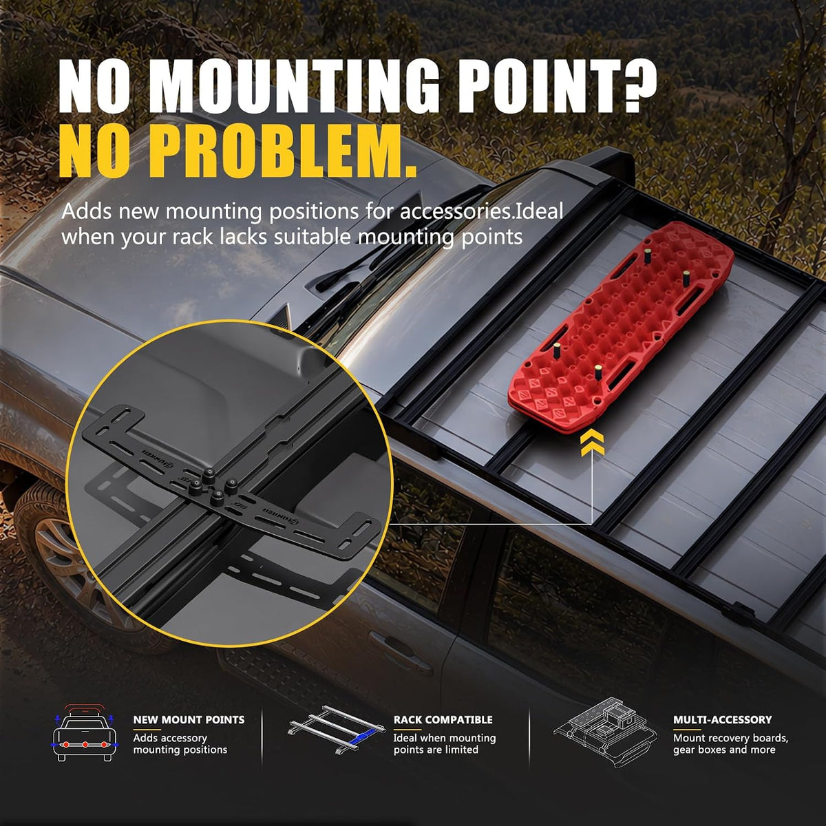 BUNKER INDUST Expansion Mount Bracket for Slotted/T‑Slot Flat Roof Platforms, Universal Roof Rack Adapter Plates, 45°/90° Dual‑Angle, Overland Off‑Road Rooftop Mount for Traction Boards, Cargo Boxes
