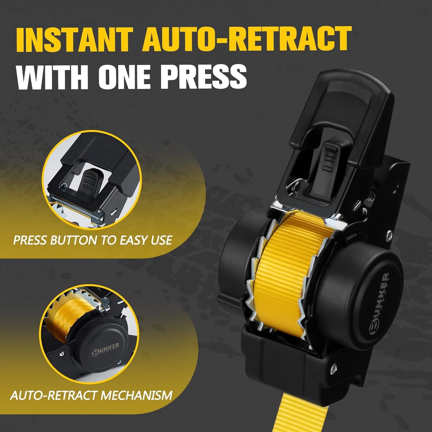 BUNKER INDUST Retractable Ratchet Straps 1" x 10', 2 Pack Bolt-On Tie Down Straps with Safety S-Hooks, Auto Self-Retracting Cargo Straps 1,530 lbs Break Strength for Boat, Trailer, Truck, ATV, UTV