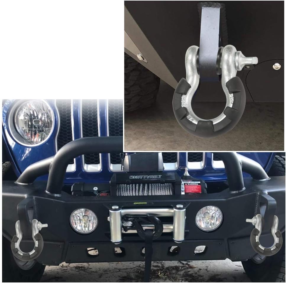BUNKER INDUST D Ring/Shackle Isolator Kit,1 Pair Black D-Ring Isolator and 4 Pcs Washers Dring Cover Fit for 3/4 Shackle 4x4 Jeep Accessories Protect Bumper Reduce Rattling Shackle Silencers